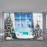 Aperturee - Blue Theme Winter Room Snowy Tree Xmas Backdrop
